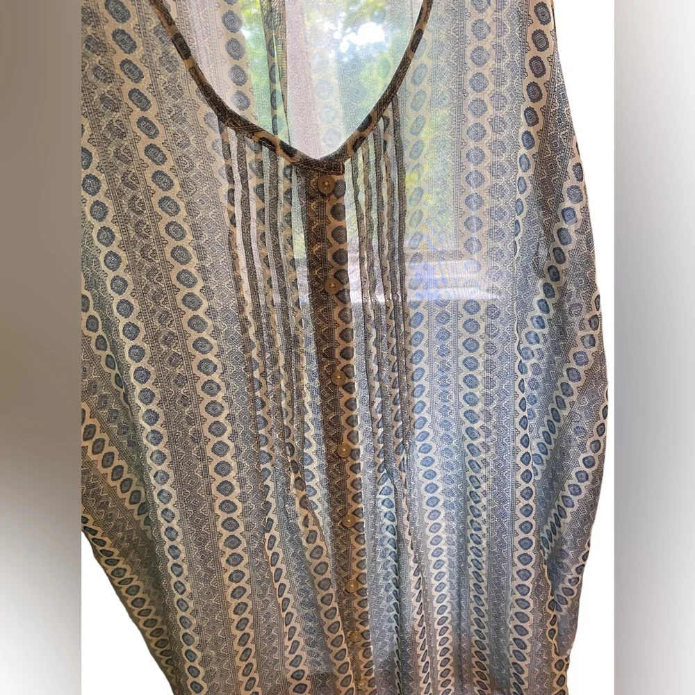 RVCA Sheer Long Sleeveless Button Down Top Or Cover Up Over Swimsuit/ Leggings - Picture 9 of 14